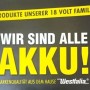 Westfalia Akku-Familie: "Wir sind alle Akku!" Banner für 18V Li-Ion Akkus.