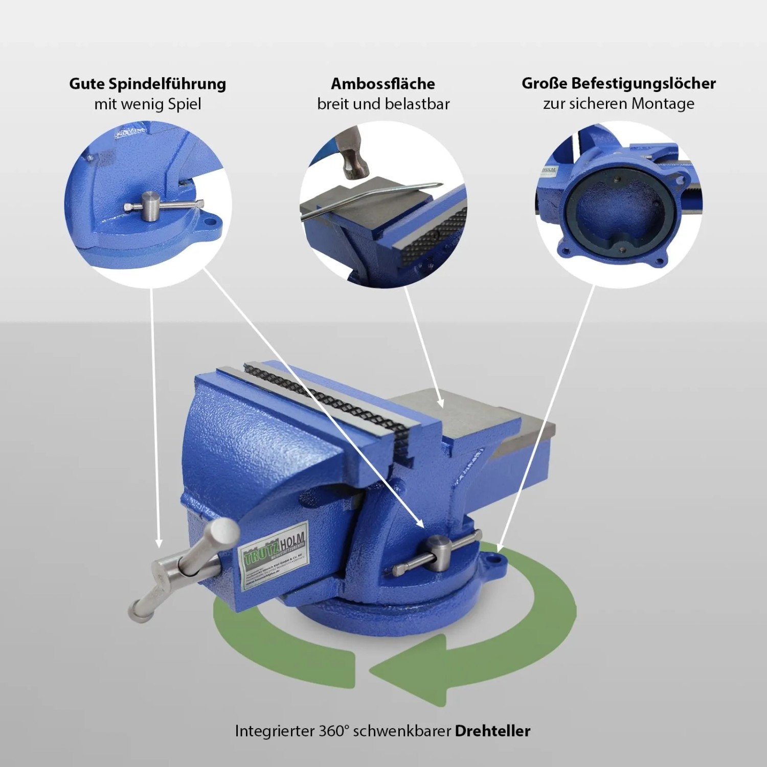 TRUTZHOLM Schraubstock 150mm, drehbar mit Amboss für Werkbank.