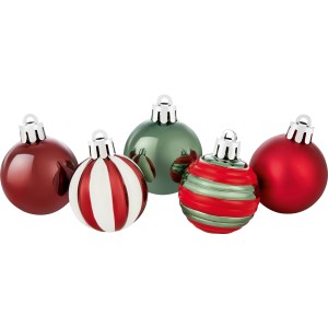 Weihnachtskugeln Set, Ø 4cm, 30-teilig, amerikanischer Stil, rot, weiß, grün, matte und glänzende Oberfläche.