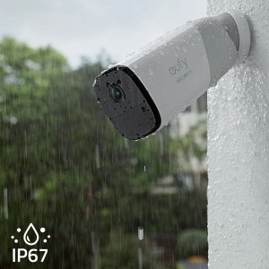 Eufy S221 Überwachungskamera im Regen, wetterfest, kabellos.