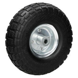 Schwarzes Sackkarrenrad 260x85mm mit Blockprofil und silberner Metallfelge.