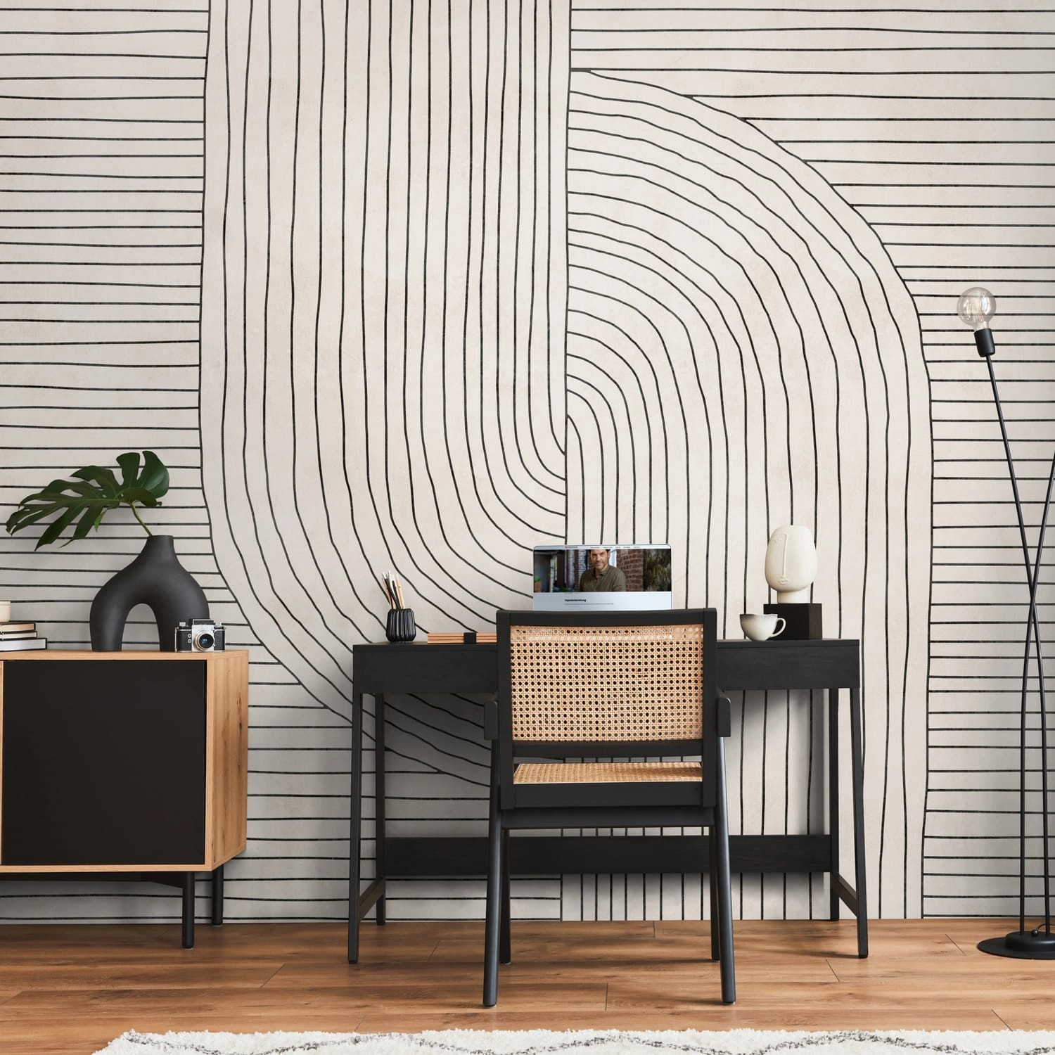 PROFHOME 398941-GU Fototapete Streifen Matt Creme Beige Schwarz 3,71 m x 2, günstig online kaufen