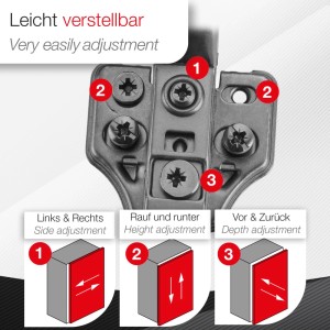 SOTECH 2x Topfband T45 Innenanschlag Topfverschraubung mit Holzschrauben Schwarz 105 Grad Gedämpft inkl. Kreuzmontageplatte für Einliegende Türen