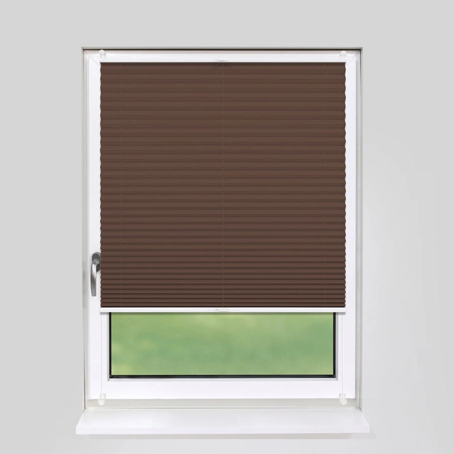Braunes Deco-Raum Plissee Basic, 50x150cm, blickdicht, ohne Bohren am Fenster.