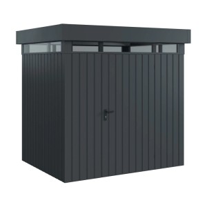 EcoStar Gerätehaus Euroline, anthrazit, mit Flachdach und Lichtband. Gerätehäuser für den Garten.