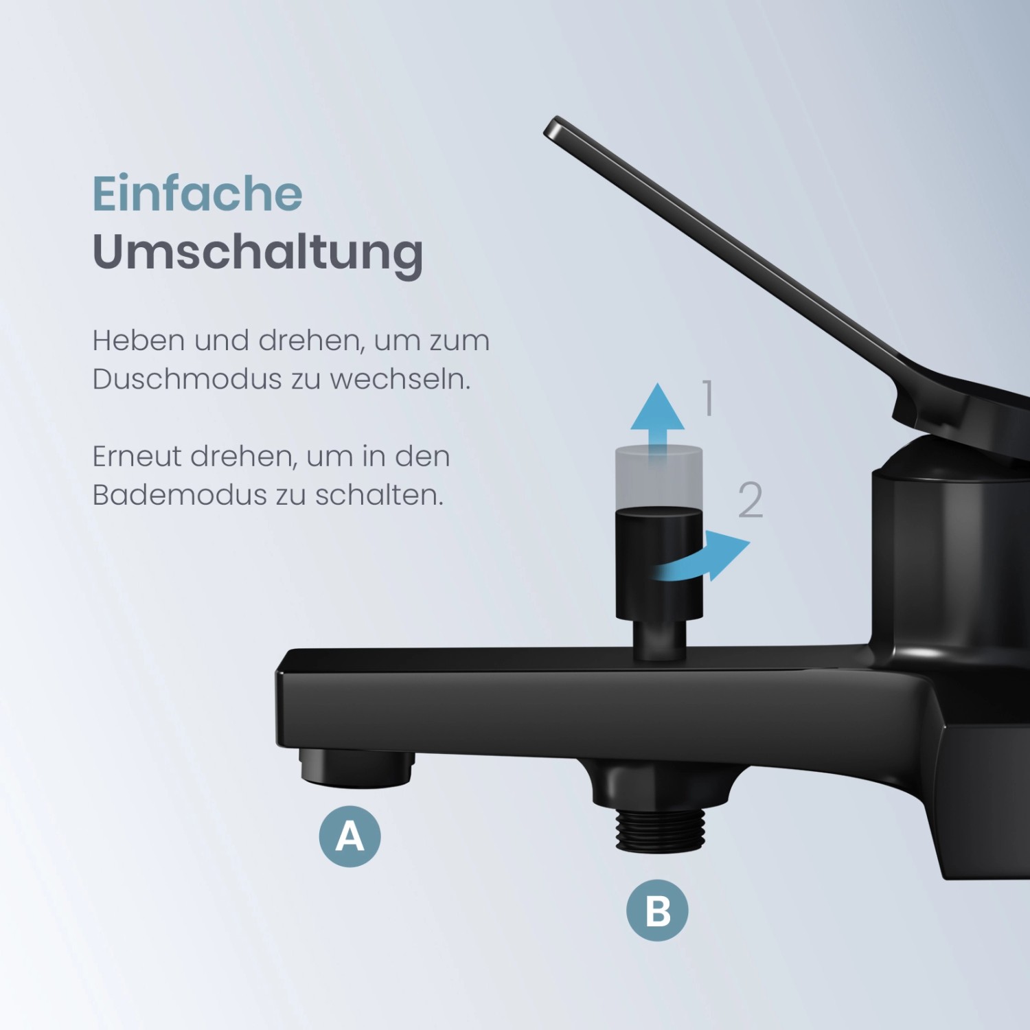 Emke Badewannenarmatur Schwarz mit Auslauf Mischbatterie Badewanne Brausebatterie Einhand Wannenbatterie_9