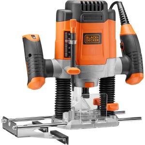 Black+Decker Oberfräse KW1200E: 1200W Fräse für Nut-, Kanten- und Profilfräsarbeiten mit Zubehör.