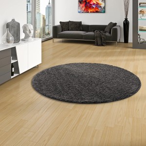 Runder, anthrazitfarbener Langflor-Teppich Milano (100x100cm) von Snapstyle. Luxuriöser Hochflor-Teppich.