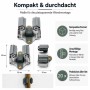 Wiltec Stahl Gerätehalter, 20er Set, für Besen und Werkzeuge. Graue Klemmhalterung mit Maßen, an Wand montiert.