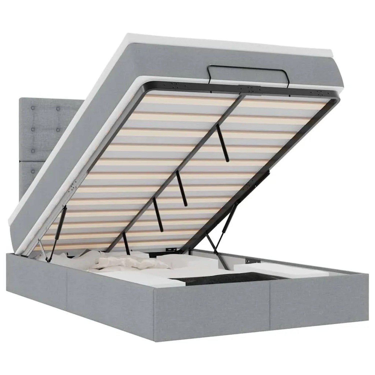 vidaXL Ottoman-Bett mit Matratze und LEDs Hellgrau 120x200 cm Stoff 3314162