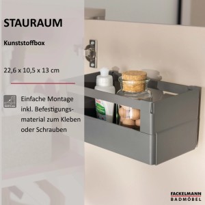 Fackelmann Kunststoffbox in Anthrazit mit Reling, zur Montage in Badmöbeln. Badmöbel-Zubehör für mehr Stauraum.