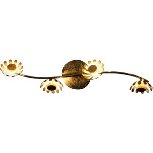 Goldene LED-Deckenleuchte Bloom-Spots, 4-flammig, im floralen Design. Dekorative Lampe für Wohnräume.
