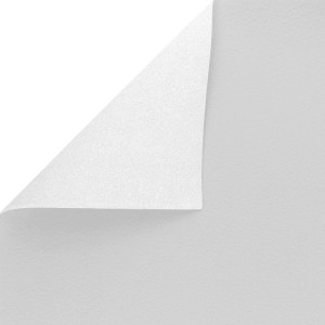 Detailansicht: Weißer Primaflor Eventteppich / Messeteppich mit aufgerollter Ecke.