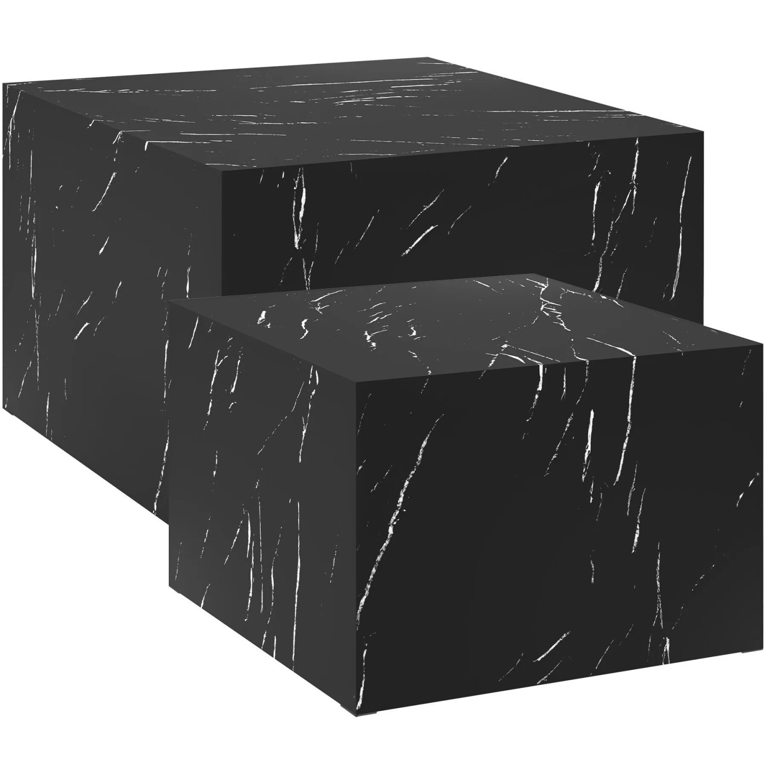 Tectake 2Er Set Couchtische Lacey 60 x 60 x 40 cm   50 x 50 x 35 cm  Marmoroptik Keine Montage  60 x 60 x 40 cm Marmor Optik Schwarz
