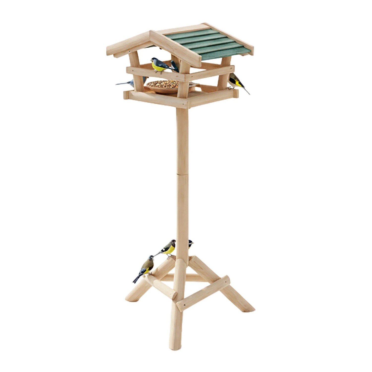 Relaxdays Vogelfutterhaus Tannenholz Grün mit Ständer 100 cm x 37 cm x 28 cm