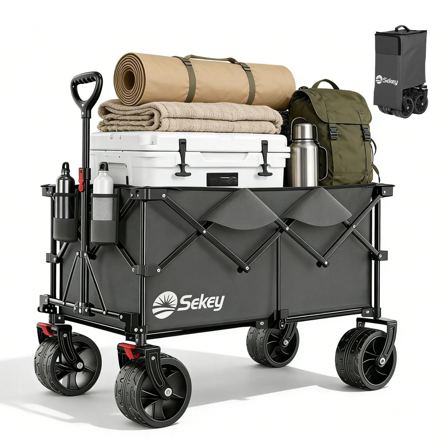 Sekey XXL Plus Bollerwagen Faltbar mit Breiten All-Terrain-Rädern 200KG 200L Grau