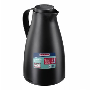 Schwarze Isolierkanne Harmonic von Leifheit, 1 Liter Fassungsvermögen.