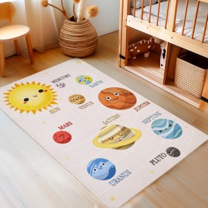 Beiger Kinderteppich (140x200 cm) mit Planeten-Motiv, Ayyildiz Play 2019.
