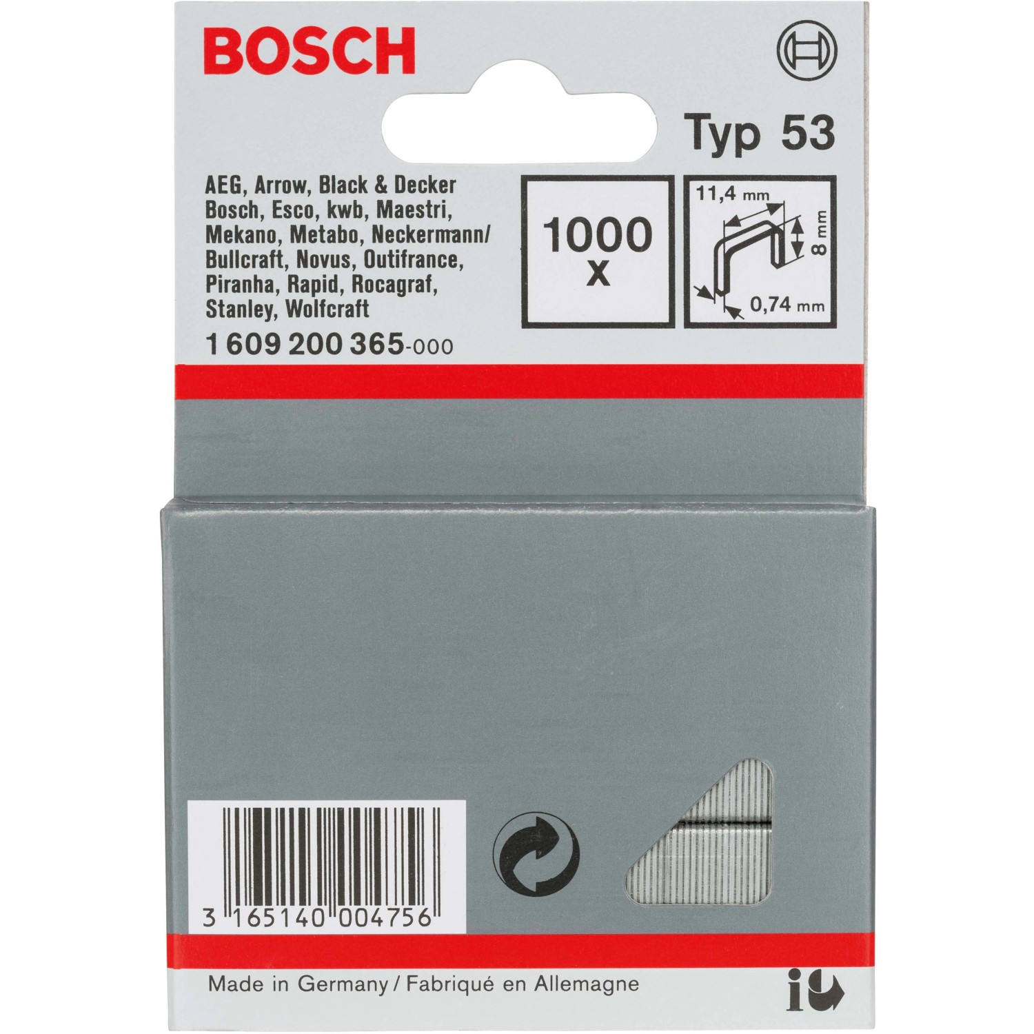 Bosch Feindrahtklammern Typ 53 für Tacker 1.000 Stück 8 mm x 11,4 mm