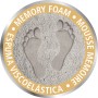 Detailaufnahme: Memory Foam Badteppich mit Fußabdruck-Motiv.