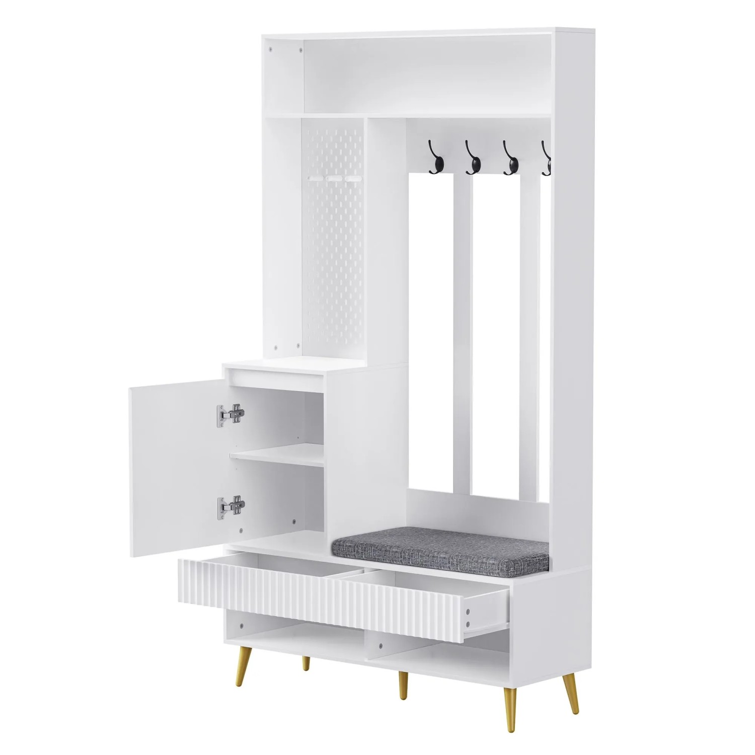 Okwish Garderoben Set Mit Schuhbank 4 Kleiderhaken Schubladen 100x180x35cm Weiß