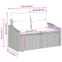 Skizze des vidaXL Garten-Sofa-Sets, 9-teilig, schwarz, Poly Rattan, mit Maßangaben.