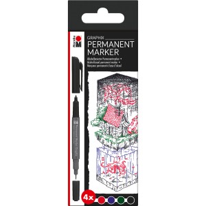 Marabu Graphix Permanent Marker Set mit 4 Stiften in verschiedenen Farben.