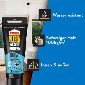 Pattex Montagekleber, wasserresistenter Baukleber für Innen und Außen, 340g Tube.