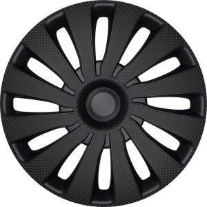 Schwarze 16 Zoll Radzierblende mit Carbon-Optik für Stahlfelgen.