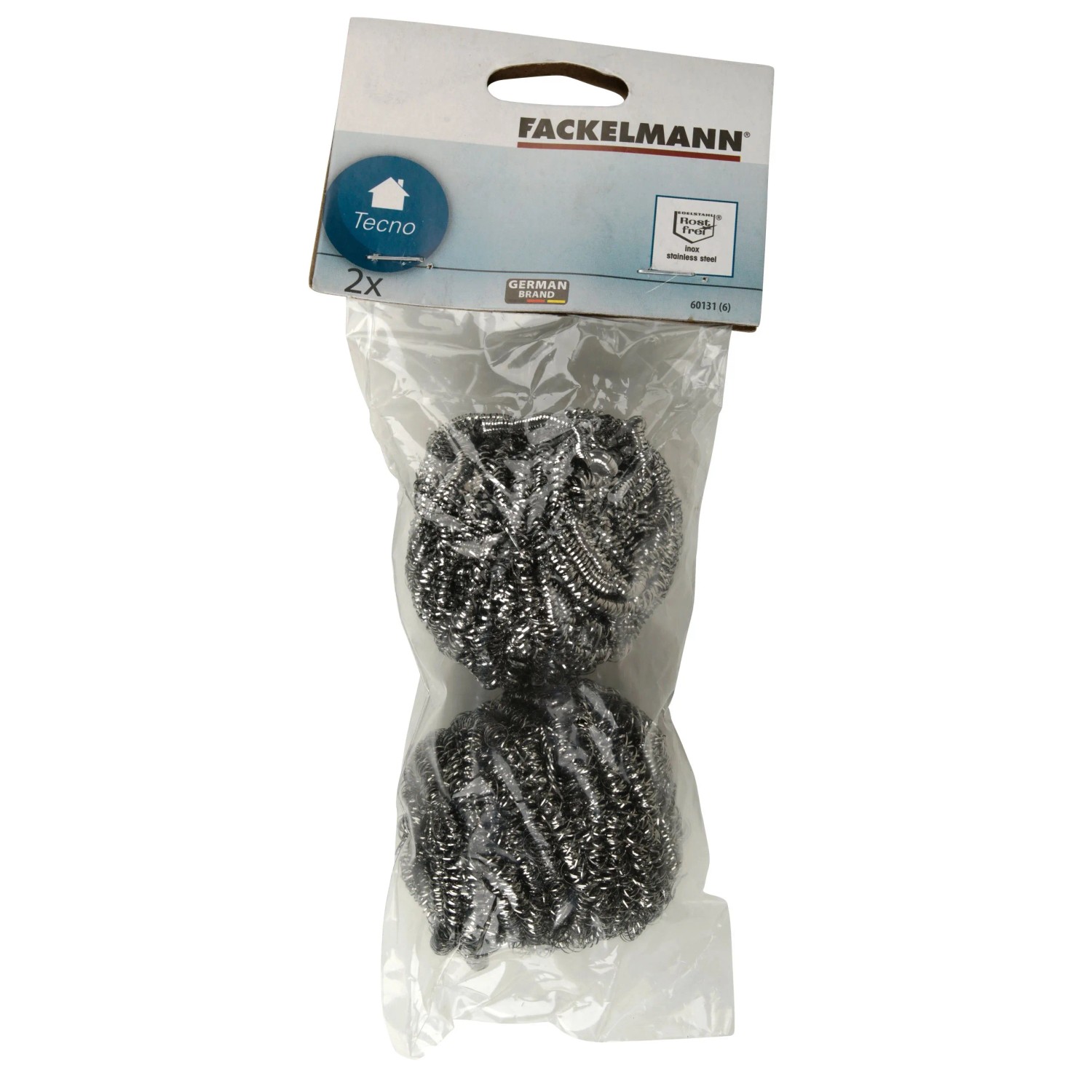 Fackelmann Putzrasch 2er-Pack, Edelstahl-Topfreiniger im durchsichtigen Kunststoffbeutel.