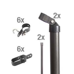 Eck-Set für Maschendrahtzaun, anthrazit-metallic, 100cm hoch, zum Einbetonieren. Inhalt: Streben, Schellen, Spannstäbe, Drahtspanner.