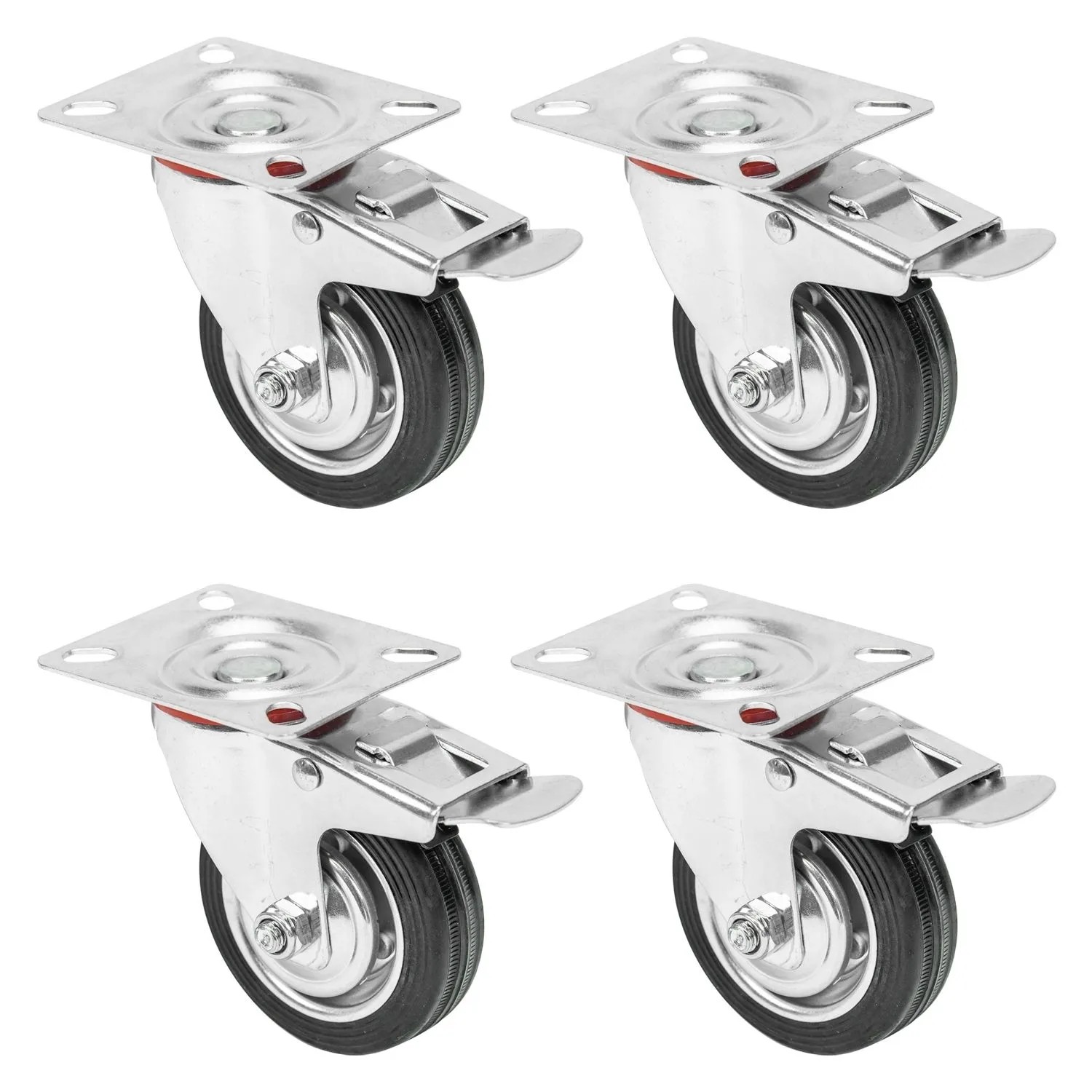 HMF 6790 Schwerlastrollen Bremse Vollgummi 4 Stück 75 mm bis 200 kg Schwarz