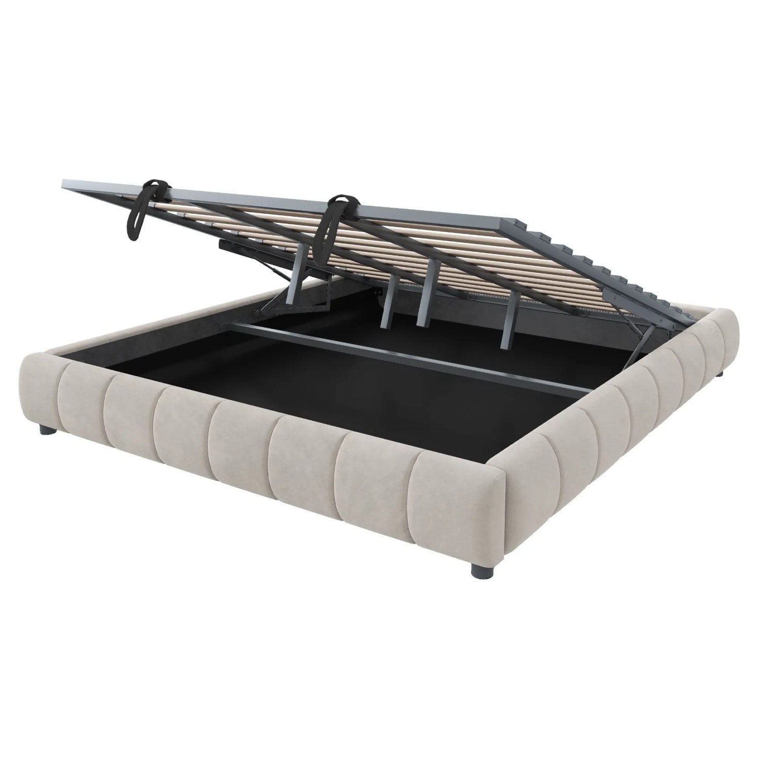 okwish Polsterbett 180x200cm mit LED Beleuchtung und Stauraum Beige ohne Matratze