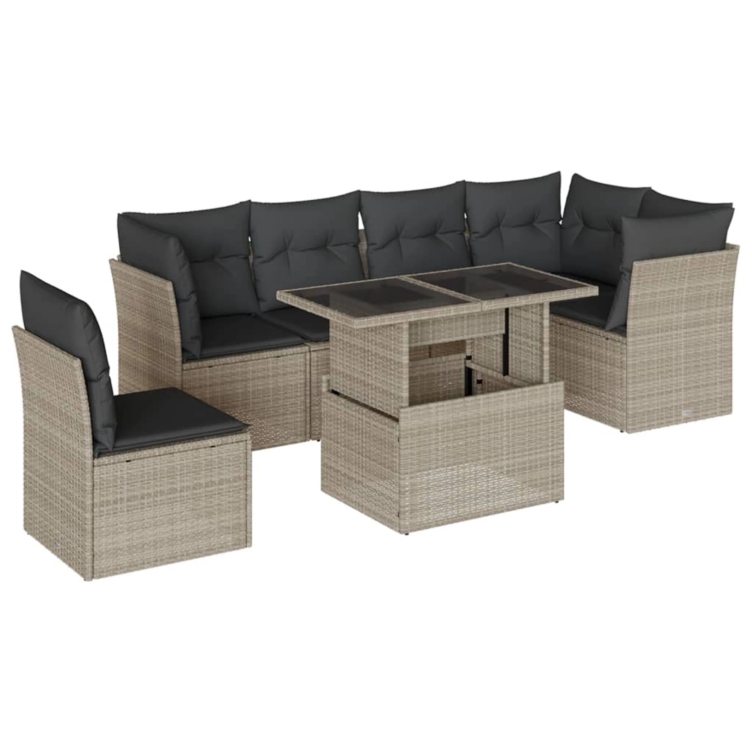 vidaXL 7-Tlg Garten-Sofagarnitur mit Kissen Hellgrau Poly Rattan 3266622 günstig online kaufen