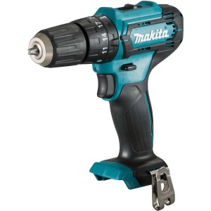Makita 12 V Akku-Schlagbohrschrauber HP333DZ Solo, blau-schwarz, mit Bohrfutter und Gürtelclip.