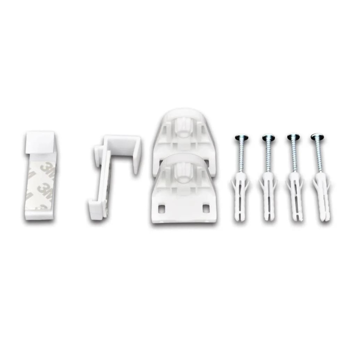 Montagematerial für vidaXL Verdunkelungsrollo, bestehend aus Klemmträgern, Schrauben und Dübeln.