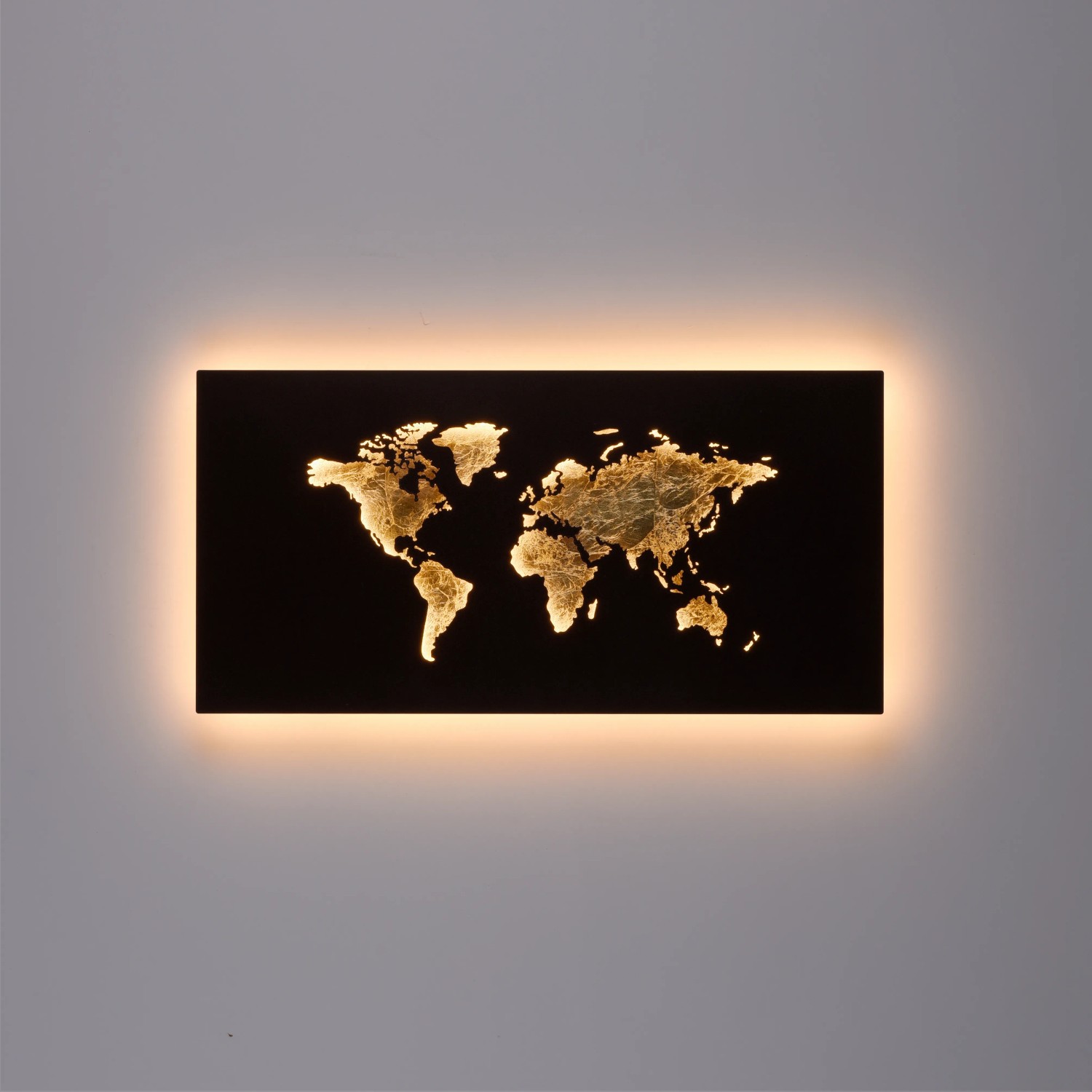 Paul Neuhaus LED-Wandleuchte Map in Rost-Optik mit goldener Weltkarte, 60x30 cm.