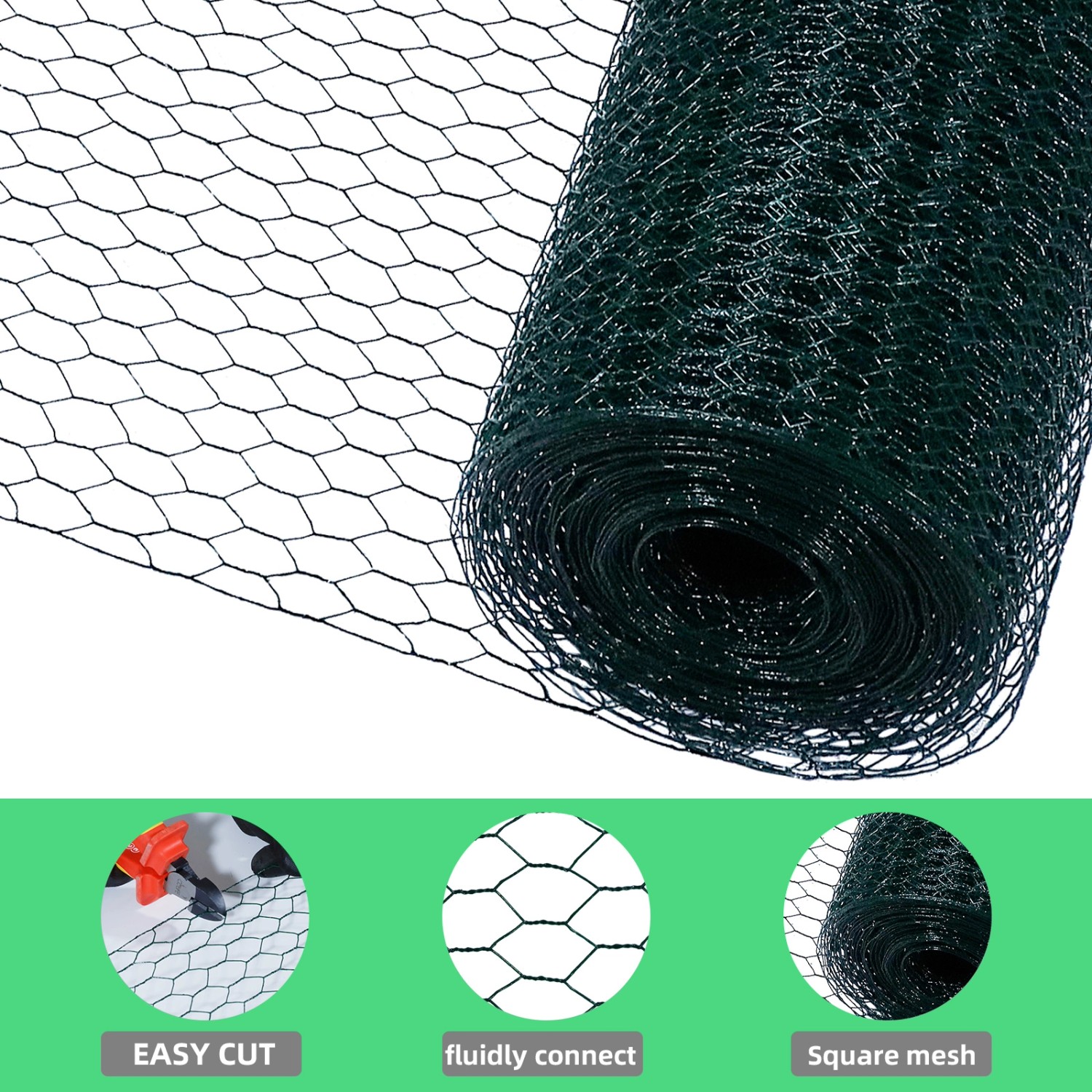 CCLIFE Hühnerzaun Geflügelnetz 45mm Maschenweite 100cm Höhe 25m Länge PVC-Beschichtet Grün_3