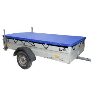TRUTZHOLM Anhänger mit blauer Flachplane und Gummiseil, Zubehör für Autoanhänger.