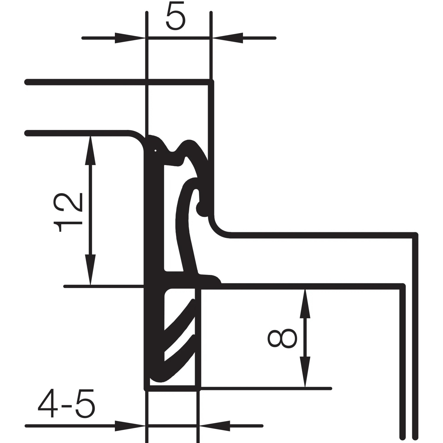 Detailzeichnung Primo Dichtung Lignum F 45 Grau, 4-5mm für Holzfenster & Türen.