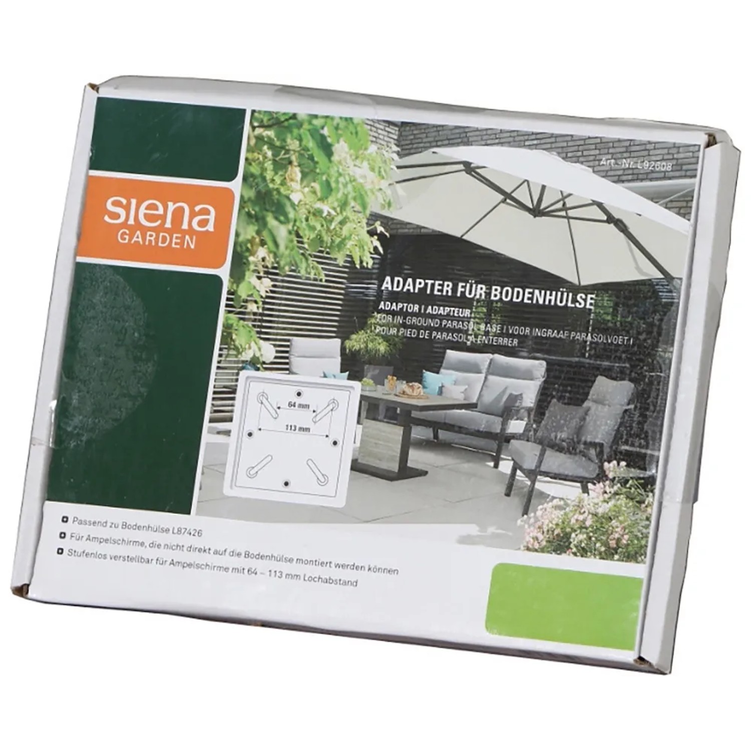 Siena Garden Adapter für Bodenständer (64-113 mm) im Karton, passend für Ampelschirme.