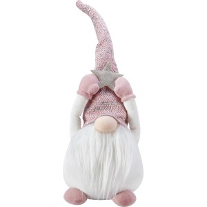 Sitzender Stoff-Weihnachtsmann in Rosa-Weiß mit Stern, 45 cm, Weihnachtsdeko.