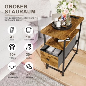 PXloue Beistelltisch Braun Nachttisch mit Ladefunktion&Schublade für Schlafzimmer Wohnzimmer