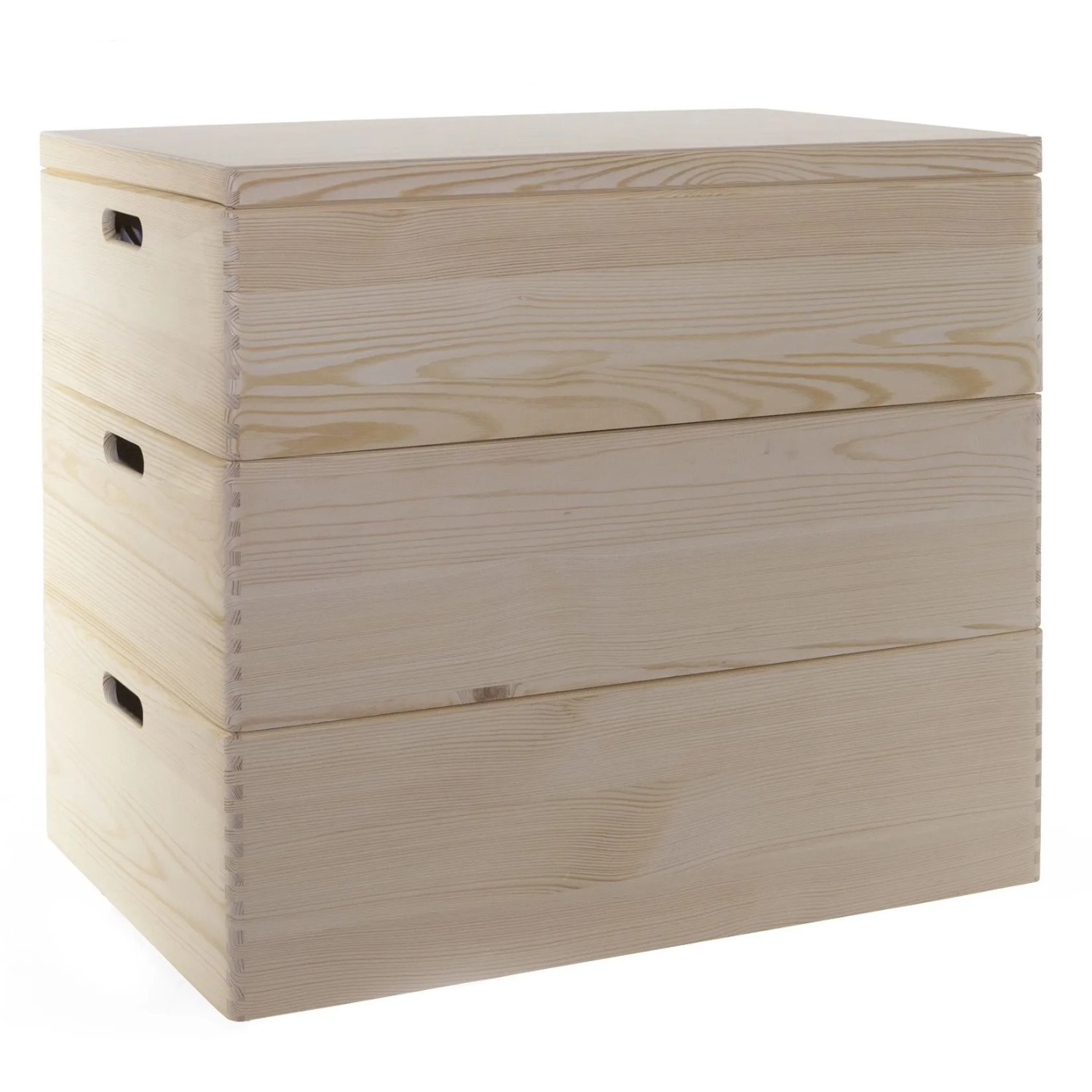 HolzFee Trio Holzkiste Allzweckkiste Set 3 Kisten 59 x 40 x 60 cm mit Deckel