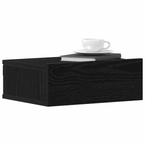 Zwei schwebende Nachttische in Schwarz Eiche mit Buch und Tasse auf der Ablage.