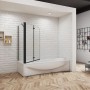 Badewannenaufsatz 110x140 cm mit Seitenwand, 2-teilige Faltwand, 6mm ESG-Glas, schwarz