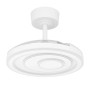 Weißer Eglo LED-Deckenventilator Riomaggiore, Ø 77 cm, mit eingezogenen Flügeln, wirkt wie moderne Deckenleuchte.