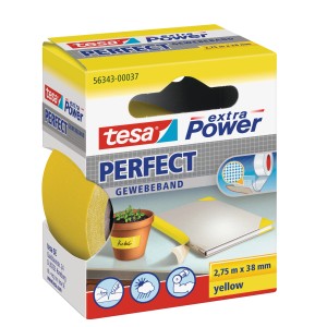 Tesa Extra Power Perfect Gewebeband, gelb, 2,75 m x 38 mm. Vielseitiges Klebeband für Reparaturen und Bastelarbeiten.