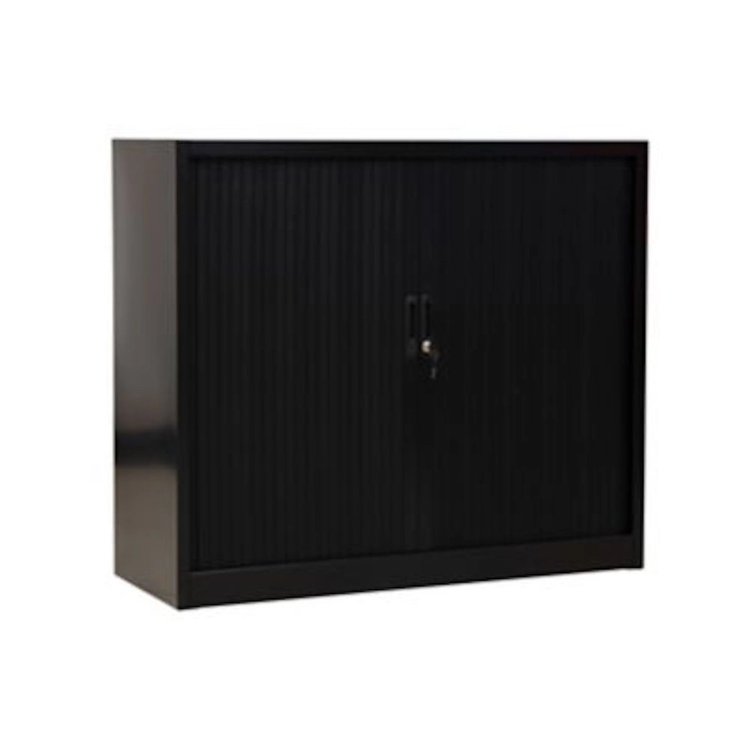 Schwarzer PROREGAL Rollladenschrank Weasel für 2 Ordnerhöhen, 120x105x46 cm.