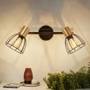 ZMH Wandlampe Vintage, 2-flammig, schwarz-messing, schwenkbar, mit Käfigdesign. Ideal für Industrial-Stil Innenräume.
